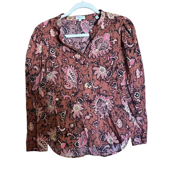 ALC Top Womens 2 Multicolor Paisley Print Popover Split Neck Blouse Shirt - Picture 1 of 9